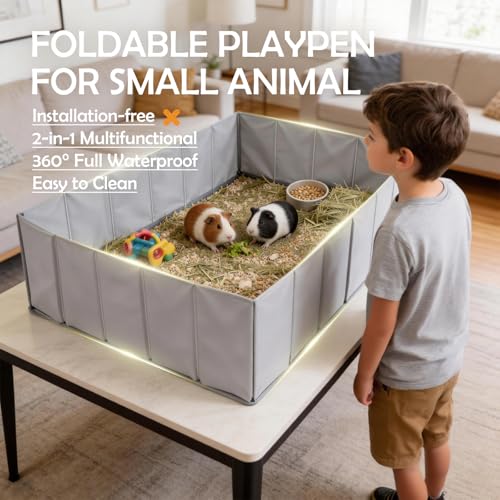 MEEXPAWS Small Animal Playpen, Portable Hamster Guinea Pig Cage for Travel | Waterproof, No Assembly, Spacious, Collapsible, Plastic Pet Enclosure for Rat Ferret, Play Pen for Indoor, 40" x 28" x 13"
