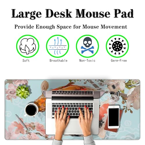 XXL Mouse Pad, Gaming Mousepads Desktop Mats, Extra Large Desk Pad Non-Slip Rubber Base Waterproof with Stitched Edges, 35.4 X 15.7 inch for Work/Game/Office/Home Japanese Traditional Fish - color: Japanese Traditional Fish