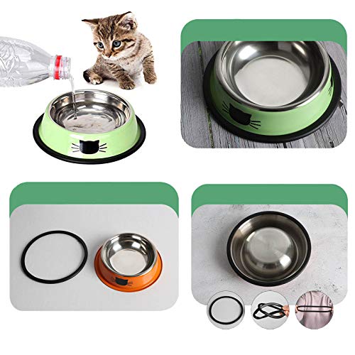 SUOXU Cat Bowls,Stainless Steel Cat Water Food Bowl,Puppy Feeding Bowl,Set of 3 Shallow Pet Bowl Rubber Base Non Slip Small Dogs Feeder Bowls - color: Blue/purple/green