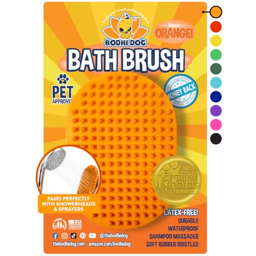 Bodhi Dog Shampoo Brush - Pet Grooming & Bath Supplies for Dogs and Cats - Bath Brush for Long & Short Hair - Premium Scrubber for Shower, Showerhead, Sprayer & Bathing (One Pack, Orange) - color: Orange, size: 1 Pack