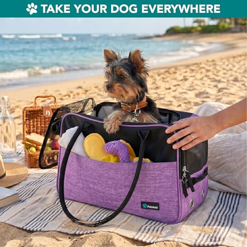 PetAmi Dog Purse Carrier for Small Dogs Cats, TSA Airline Approved Soft-Sided Pet Carrier with Pockets, Ventilated Travel Tote Bag with Bed & Shoulder Strap, Puppy Kitten, Max 12 lbs, Purple - color: Purple