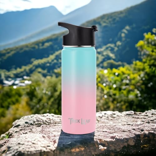 Travel Water Bottle with 3 Lids (Spout, Straw, Flip) Leak Proof, Quality, Vacuum Insulated, Stainless Steel (Hydrangea, 18 oz) - color: Hydrangea, size: 18 Ounces