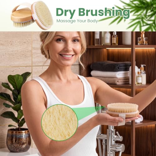 Gejoy 10 Pcs Dry Brushing Body Brush for Lymphatic Drainage Exfoliating Brush with Massage Nodule Dry Skin Body Scrubber Cellulite Shower Circulation Dead Exfoliator (Exfoliating Version,Wood Color) - color: Exfoliating Version