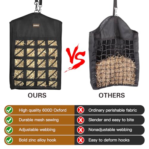 Ultra-Slow Feed Hay Bag for Horses, 3 Packs Hay Bags with Net Front Design,Wide Opening for Easy Filling,Two Types of Hanging for Feeding Goats, Sheep and Donkeys (3 Black) - color: 3 Black