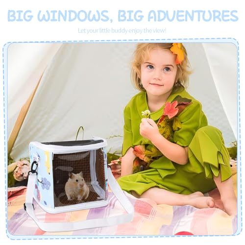 Guinea Pig Carrier Bag with Water Bottle，Travel Portable Small Animal Carrier Sling Pouch, Clear Window Carrier Backpack for Hamster Bunny Gerbil Hedgehog Sugar Glider Lizard Bird.(Blue) - color: Blue
