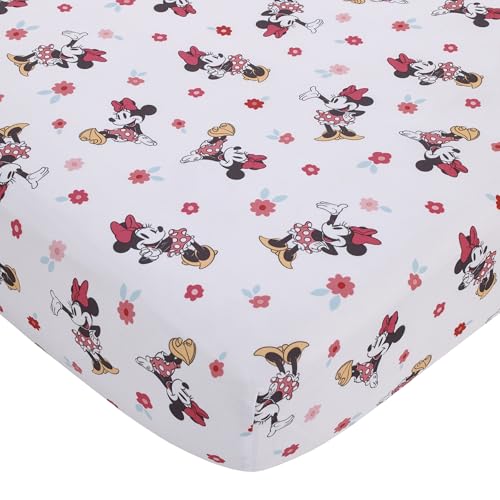 Minnie Mouse Hello Gorgeous Pink and White Floral 3 Piece Nursery Crib Bedding Set - Comforter, Fitted Crib Sheet, and Printed Blanket