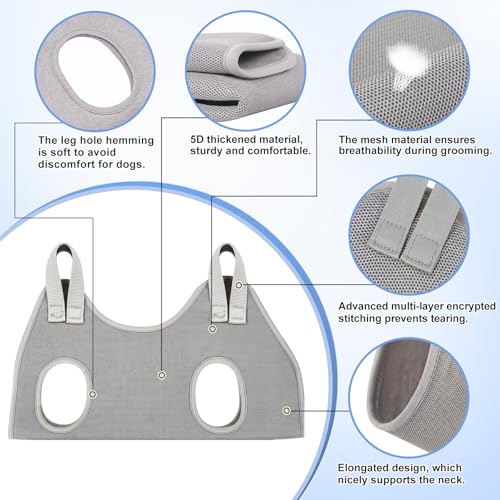 Kkiimatt Dog Grooming Hammock Harness,XXX-Large Silver Grey Grooming Sling for Giant Dogs,Dog Hanger Holder Restraint for Nail Trimming, Hanging Harness Hammock for Nail Clipping - size: XXXL (140 LB Max) Silver Grey 20-31in