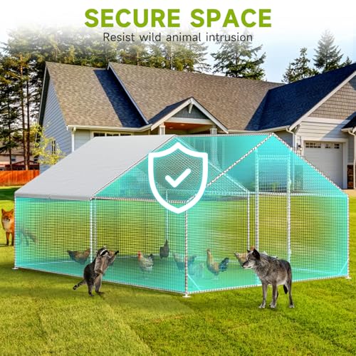 Large Walk-in Chicken Coop with Chicken Run, Galvanized Poultry Enclosure with Waterproof Anti-UV Cover and Security Lock, Ideal for Rabbit, Duck, Backyard and Farm Yard，13.1'x 9.8'x 6.6' - size: 157.7"L x 117.6"W x 78.7"H