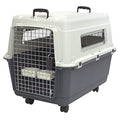 SportPet Airline Compliant LARGE 31.5" Travel Dog Kennel-Durable Plastic Airline Pet Carrier w/ Removable Wheels & Food Bowls, Collapsible Indoor/Outdoor Dog Kennel, Dogs up to 28"L & 20"H-Cream/Gray - color: Cream/Gray