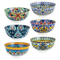 HENXFEN LEAD Boho Ceramic Cereal & Soup Bowls Set of 6, 24 oz | Assorted Patterns, Ideal for Oatmeal, Pasta, Salad, Rice, Fruit & Everyday Meals, Microwave & Dishwasher Safe - size: 24 Oz