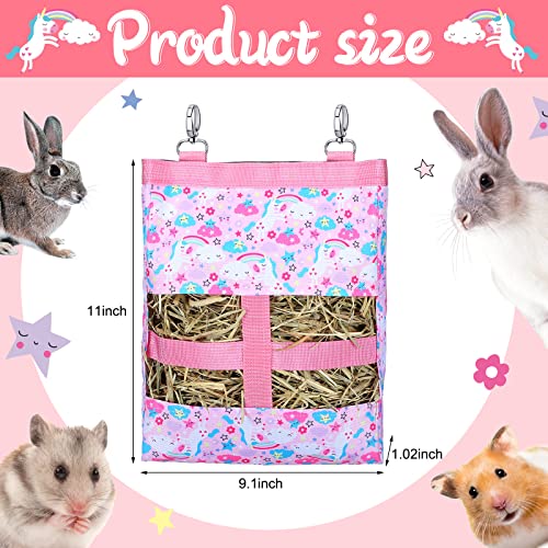 2 Pieces Guinea Pig Hay Bag Washable Pet Rabbit Hay Feeder Bag with 2 Holes Cute Small Animal Hanging Feeder Sack Storage for Rabbit Guinea Pig Chinchilla Hamster Small Pets (Mermaid, Unicorn)