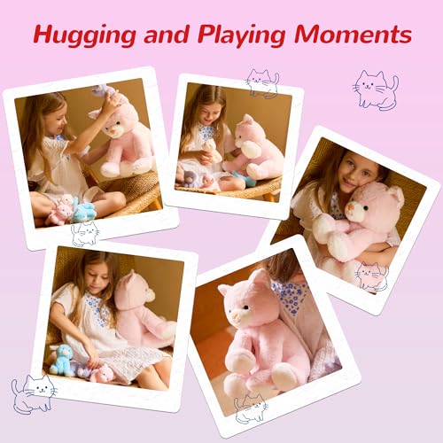 Vposyako 5 Pieces Cat Stuffed Animals for Girls, 1 Mommy Cat with 4 Babies, Soft Plush Cat Toy Set for Kids 3-9, Gifts for Christmas, Birthday, Children's Day, Valentine's - style: Cat