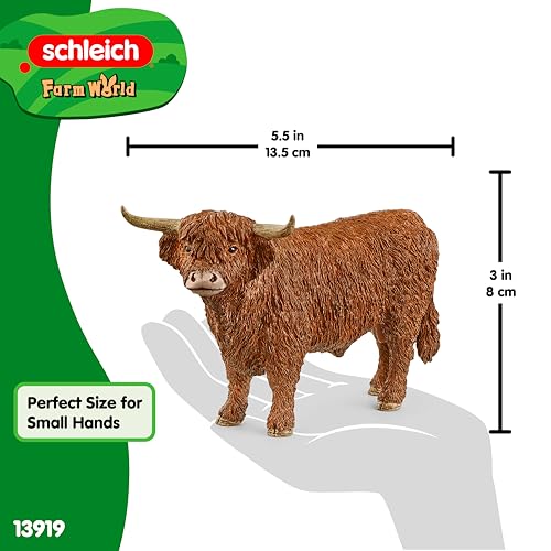 Schleich Farm World Realistic Highland Bull Cow Animal Figurine - Highly Detailed and Durable Farm Animal Toy, Fun and Educational Play for Boys and Girls, Gift for Kids Ages 3+ - style: Highland Bull