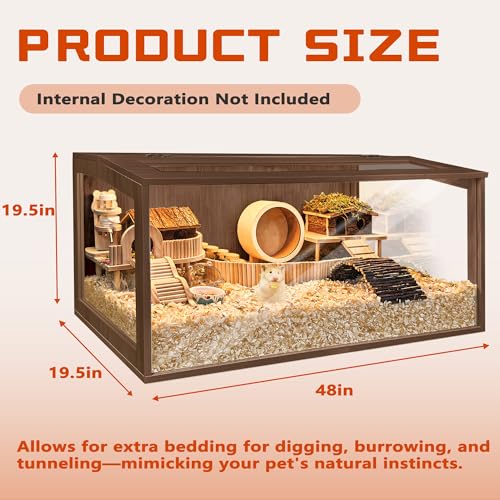 PROLEE Hamster Cage with Chewproof Wood Top, Guinea Pig Cages, Hamster Habitat with Clear Acrylic Sheets Solid Built, Small Animal Cage (Walnut, 48X19.5X19.5 inch) - color: Walnut, size: 48.0"L x 19.5"W x 19.5"H