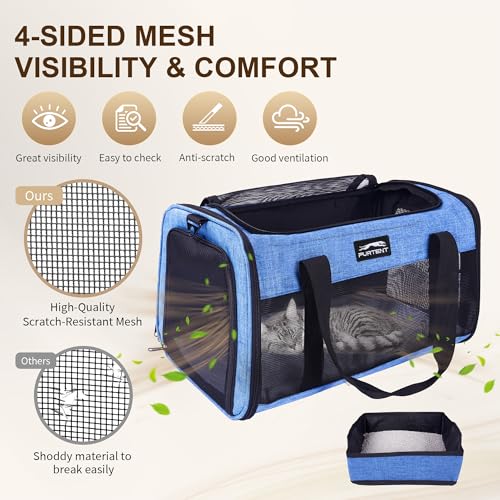 Pet Carrier Airline Approved, Soft Sided Cat Carrier for Small Pets up to 13 lbs, TSA Approved Dog Travel Bag, Portable Soft Sided Pet Carrier for Kittens and Puppies (Blue, Travel Litter Box) - color: Blue