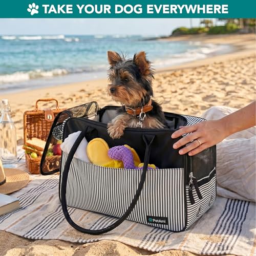PetAmi Dog Purse Carrier for Small Dogs Cats, TSA Airline Approved Soft-Sided Pet Carrier with Pockets, Ventilated Travel Tote Bag with Bed & Shoulder Strap, Puppy Kitten, Max 12 lbs, Stripe Black - color: Stripe Black