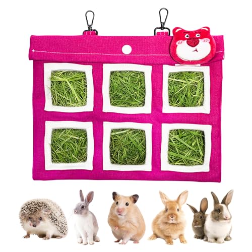 Rabbit Hay Feeder Bag, Guinea Pig Hay Bag for Rabbits Bunnies Guinea Pigs Chinchillas and Small Pets-Promotes Natural Behavior, Reduce Waste, Keep Dry and Maintain Cleanliness