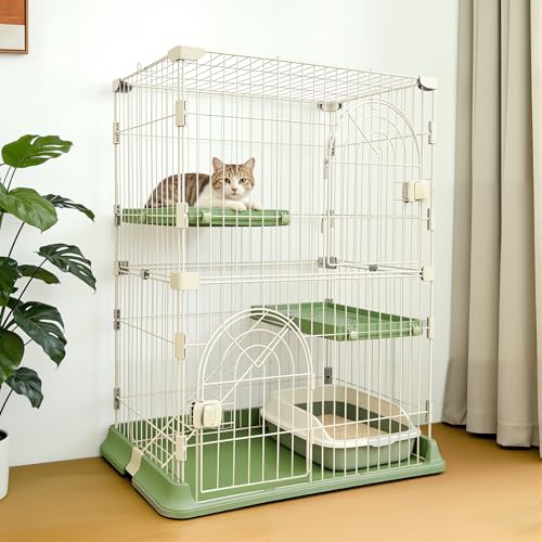 Cat Cage for Indoor Cats, DlY 2-Tier Catio & Cat Playpen with Escape-Proof Spacing, Sturdy Metal Cat Crate Kennel for Kittens, Ferrets & Small Animals - color: Green, size: 2-Tier 35"