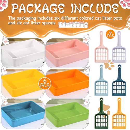 Kitten Small Litter Box Set, 6 Pcs Plastic Kitten Litter Pan with 6 Scooper Cat Litter Box Cat Litter Box Travel Toilet for Small Pet Kitty Bunny Guinea Pig - color: A-color
