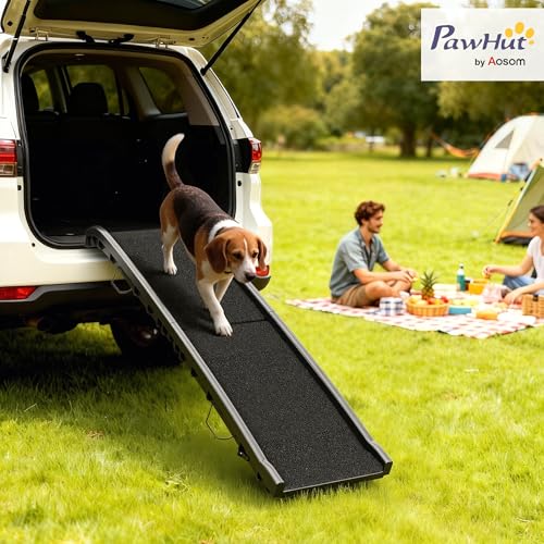 PawHut Folding Dog Ramp, 61 Inches Portable Pet Ramp with Frosted Surface | for Car, Truck, SUV, Non Slip with Raised Side Rails