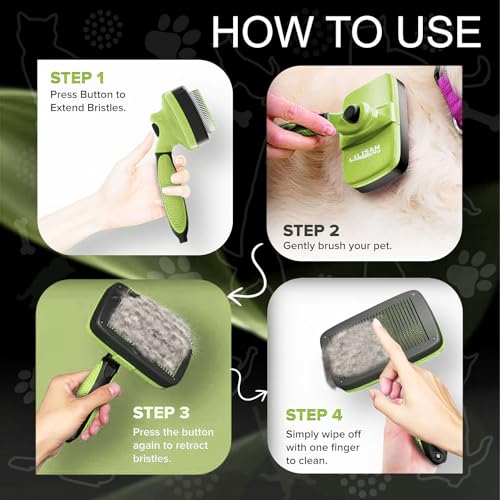 Pet Self Cleaning Slicker Brush and Grooming Comb - Gently Removes Loose Hair, Tangles, and Dirt - Skin Friendly Deshedding Grooming Tool for Hair Dogs & Cats - Pet Supplies Accessories (Green) - color: Green