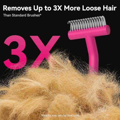 aumuca Dog & Cat Deshedding Brush – Pet Grooming Brush & Undercoat Rake for Long or Short Hair – Dematting Comb for Dogs, Cats, Matted Fur, Kitten, Puppy, Rabbit, Horse - color: Pink