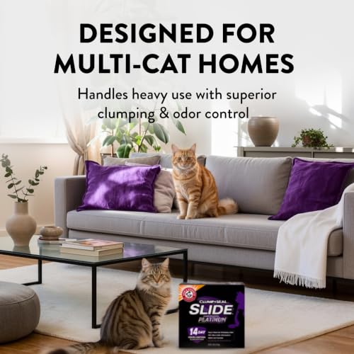 ARM & HAMMER Slide Platinum Easy Clean-Up Clumping Cat Litter, 37 Lbs | 24/7 Odor Control, Triple-Action Freshness, Non-Stick, Low Tracking, Multi-Cat Formula, Scented - style: SLIDE Platinum Clumping Litter