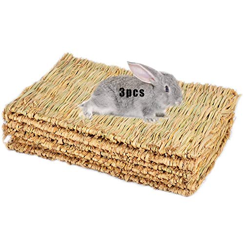 Hamiledyi Grass Mat Woven Bed Mat for Small Animal Bunny Bedding Nest Chew Toy Bed Play Toy for Guinea Pig Parrot Rabbit Hamster Rat(Pack of 3)