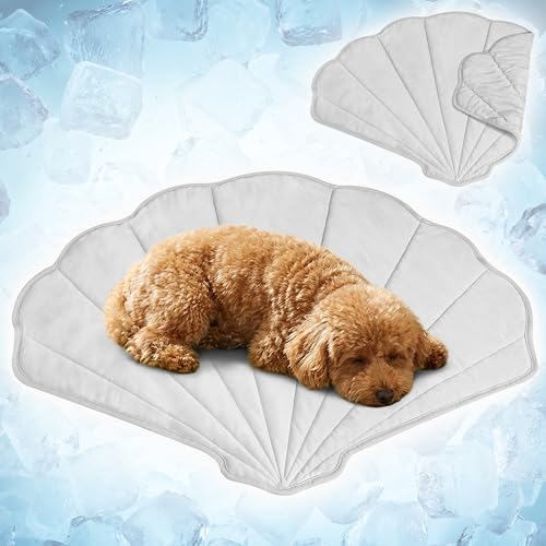 PetAmi Dog Cooling Mat, Sea Shell Shape, Pet Pad with Cooling Nylon & Soft Fleece, Q-Max > 0.4 Reversible All Season Blanket for Dogs & Cats, Medium 40x47 in, Light Grey - color: Light Grey, size: Medium