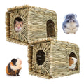 2 Pack 12"×8.5"×8" Foldable Grass Bunny House Straw Hideaway Hut | Double Opening Hay Bed Toy for Rabbits, Guinea Pigs, Hamsters, Chinchillas and Small Pets