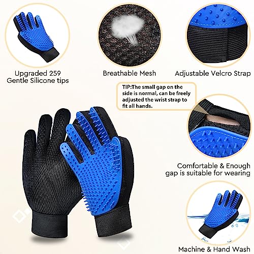 Cat Grooming Glove Brush, Pet Hair Remover Tool, 1 Pair Reusable Dog Hair Fur Remover for Carpet, Furniture, Couch, Clothes, Eco-Friendly and High efficiency (Blue) | Reusable Dog Hair Fur Remover for Carpet, Furniture, Couch, Clothes, Eco-Friendly and Hi