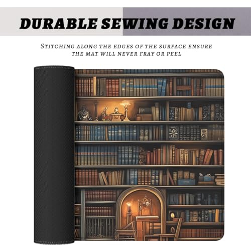 Shelves Desk Pad Mouse Pad Retro Old Bookshelf Bookcase Library Large Gaming Mouse Mat with Stitched Edges,Non-Slip Waterproof Rubber Base Mous Mat Office Computer Keyboard Laptop Home 31.5"x11.8" - color: Shelves, size: 31.5L x 11.8W inches