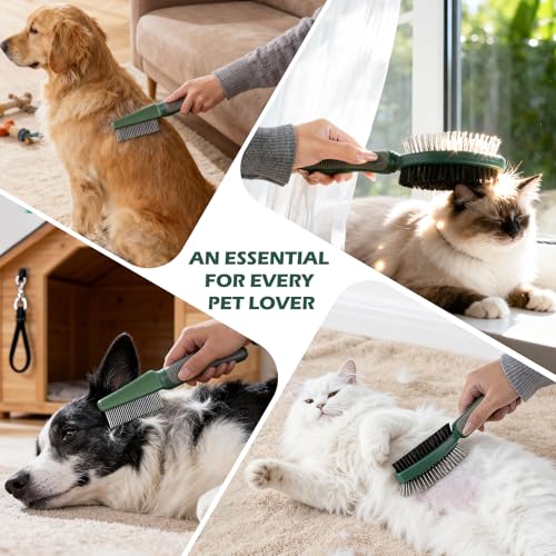 2PCS Pet Grooming and Deshedding Tools | 2-In-1 Double-Sided Cat Brush for Shedding and Bathing, Dogs & Cats Shedding Comb for Long and Short Haired Dogs Cats - color: Green