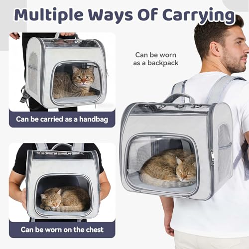Airline Approved Cat Soft-Sided Carrier Backpack Up to 12 lbs (Grey) | Airport-Friendly Breathable Mesh Foldable Pet Travel Bookbag with Reinforced Support, Portable Puppy Carry Bag for Kitty - color: Grey