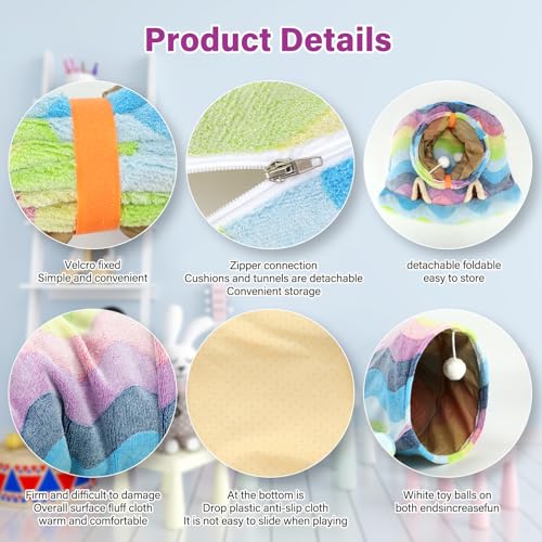 BWOGUE Bunny Tunnel Bed, 2-in-1 Collapsible Rabbit Tunnel Hideout with Mat | Removable Mat for Washing, Ball Toy for Play, Tunnel Tubes for Hiding, Soft Suede Fabric, Cats Rabbits Guinea Pigs - color: Rainbow
