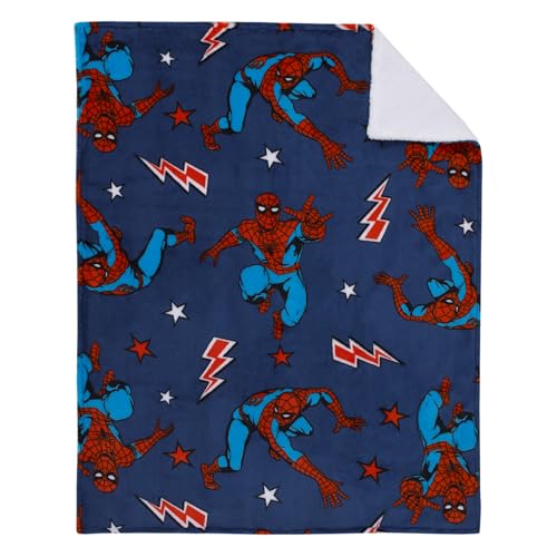 Marvel Spiderman Blue, Red and White Super Soft Sherpa Baby Blanket - color: Spiderman - Blue and Red