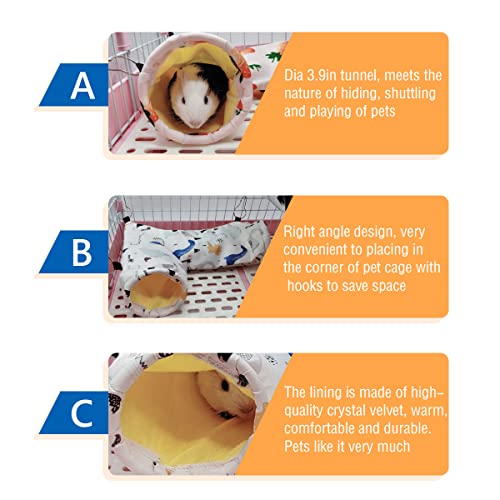 LEFTSTARER Guinea Pig Rat Corner Tunnel & Tubes Collapsible, Dia 3.9in, Fit Hedgehog Piggy Hamster Hide and Shuttle, Corner Hideout - color: 1. Tunnel-dinosaur