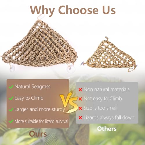 Large Bearded Dragon Tank Accessories, Natural Adjustable Reptile Climbing Toys Bendable Bridge, Reptile Habitat & Hermit Crabs Habitat Decor with Climbing Hammock Toys for Hermit Crab, Lizard, Snake