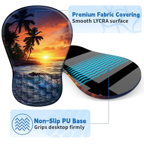 YIWEI Ergonomic Mouse Pad with Wrist Rest for Carpal Tunnel Pain Relief | Memory Foam Wrist Support,Non-Slip Rubber Base, Keyboard Computer Mousepad,Lycra Cloth Surface,Gaming Home Office - color: Sunset Beach