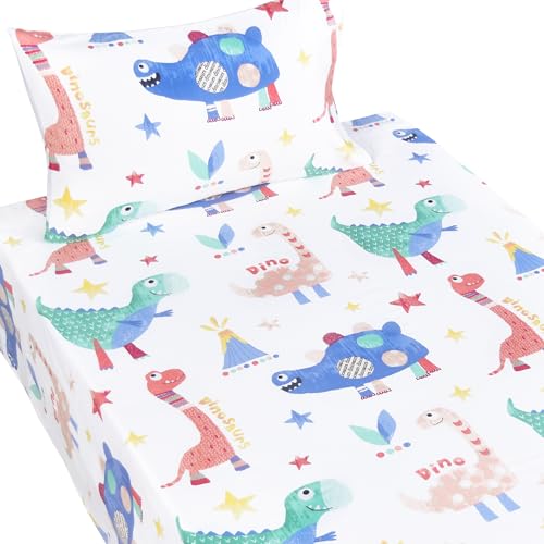 Scientific Sleep Jurassic Big Dinosaur Cute Kids Toddler Boys Girls 100% Cotton 3 Pcs Twin Bed Sheet Set, Flat Sheet & Fitted Sheet & Pillowcase Kids Bedding Set Twin - color: Dinosaur 3, size: Twin