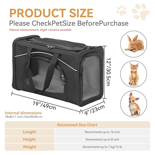 ‌Petsfit Airline Approved Pet Carrier for Small Dogs & Cats, 19x9x12 TSA Approved Carrier, with Removable Dual-Sided Padding (2-Way Placement) - Fits Under Most Airplane Seats, Escape Proof (Black) - color: Black, size: 19"L x 9.0"W x 12.0"H