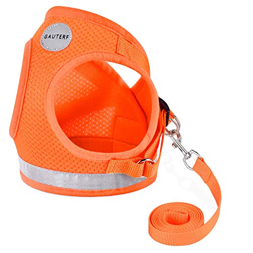 Cat Harnesses and Puppy Harness with Leashes Set, Escape Proof Cat Harness, Adjustable Reflective Soft Mesh Vest Fit Puppy Kitten Rabbit Ferrets's Outdoor Harness - color: Orange, size: S (Chest: 9" - 11")