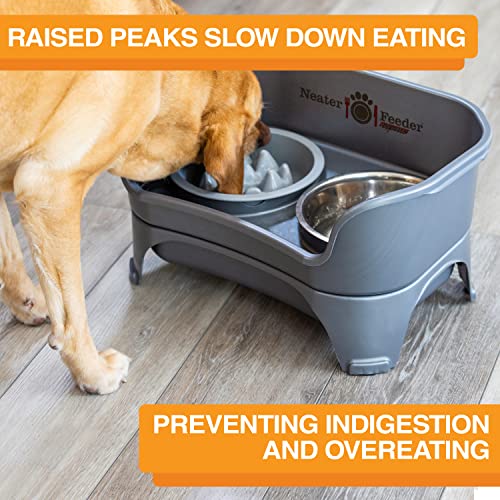 Neater Feeder Express Mess Proof Dog Bowls Elevated for Medium and Large Breed – Made in USA – No Spill Raised Slow Feeder Elevated Dog Bowl Stand, Slow Feed Food and Water Bowl Set, Grey - color: Gunmetal Grey, size: Medium to Large w/ 9 Peak Slow Feed B
