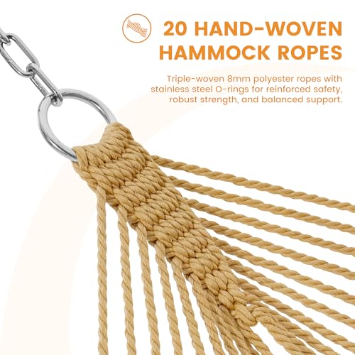 Lazy Daze XL Handwoven Caribbean Rope Hammock, 2+ Person Hammock | 13FT Polyester Outdoor Hammock with Spreader Bars & Straps & Carabiners, 500lbs Capacity for Outside, Patio, Tan - color: Tan