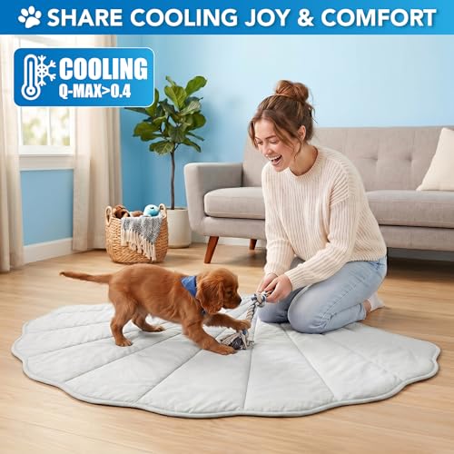 PetAmi Dog Cooling Mat, Sea Shell Shape, Pet Pad with Cooling Nylon & Soft Fleece, Q-Max > 0.4 Reversible All Season Blanket for Dogs & Cats, Small 33x39 in, Light Grey - color: Light Grey, size: Small