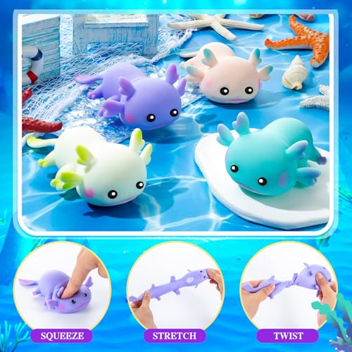 12PCS Axolotl Sensory Fidget Toy Stress Relief Squeeze Axolotl for Kid Gift | Cute Axolotl Animal Toys Bulk for Kids Adults Gift Birthday Festival Party Favors - style: 12PCS (Pure)