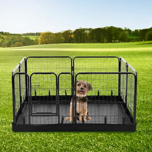PJYuCien Square Playpen Bottom Pad for 24'' Width 8 Panel Pen, Black | Protect Floor, Easy to Move and Clean, Perfect for Puppy, Duck, and Other Small Animals, Hook Connect - style: 8-Panels 24.0"W