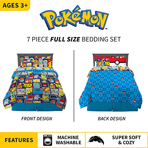 Pokémon Pikachu Full Size Bedding Set – Kids Bedding Super Soft Cozy Reversible Comforter and Sheet Set with Sham, 7 Piece Full Size, (Officially Licensed Product) by Franco - color: Pokemon, size: Full