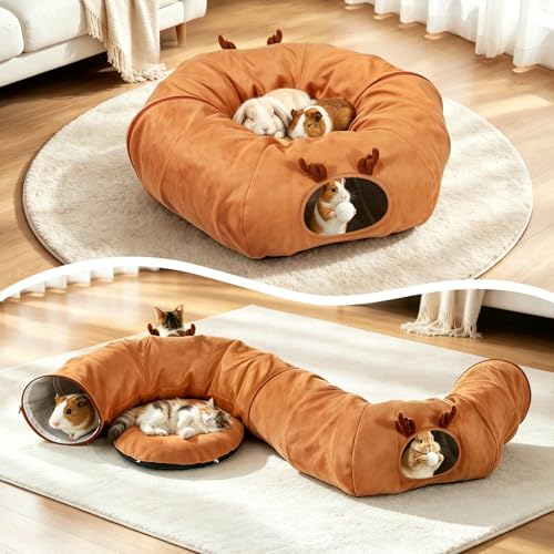 3-in-1 Bunny Tunnel Bed,Collapsible Rabbit Tunnel Toy,Portable Playground | Multi-Functional Collapsible Tunnel Tubes Toys, Three Play Shapes, Suitable for Cats, Puppies, Rabbits, and Ferrets - color: orange
