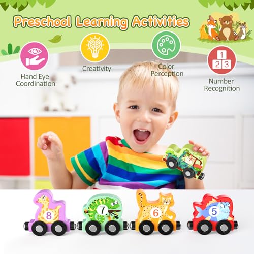 Zeoddler Toys for Toddlers, 11 Magnetic Wooden Animals Train Set, Montessori Toys for Toddlers, Learning Activities, Sensory Activities for Kids, Birthday Gifts for Boys, Girls - style: Forest Animal